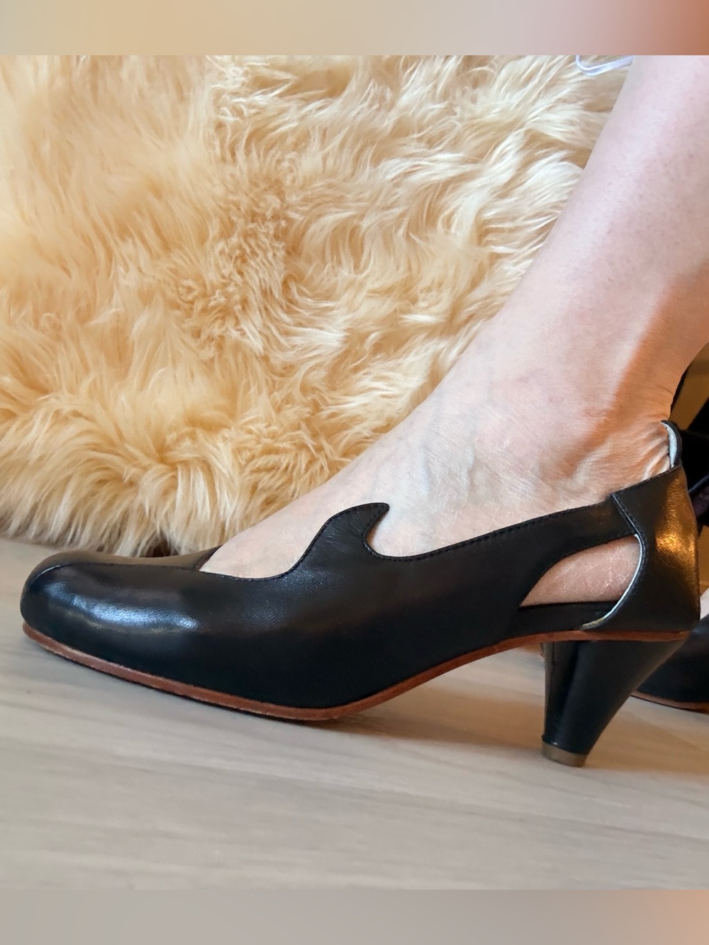 Unique Coupleof black leather dress shoes.
